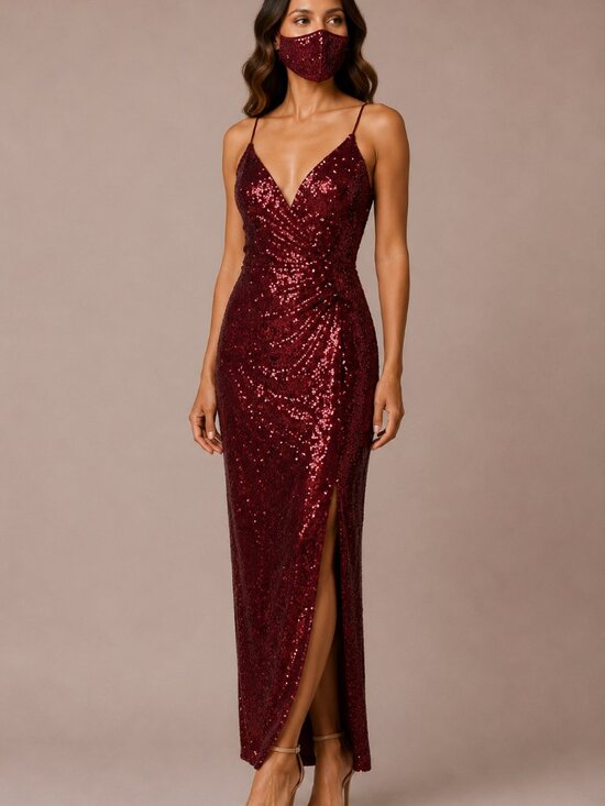 B. Smart Dresses & Skirts - B. Smart Burgundy Sequin Formal Gown Size 5/6 NWT With Matching Face Mask